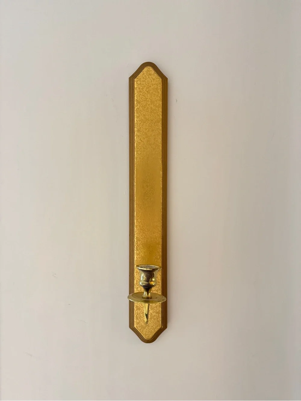 Vintage Set of 2 Home Interiors Gold Wall Scones, Wood & Brass Candle Holders